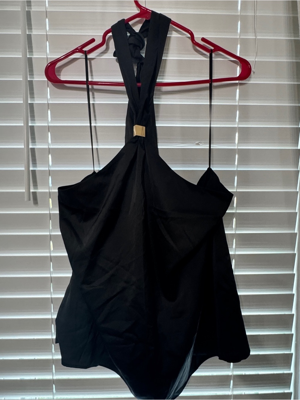 Black Halter-Style Women's Dress with Gold Accent